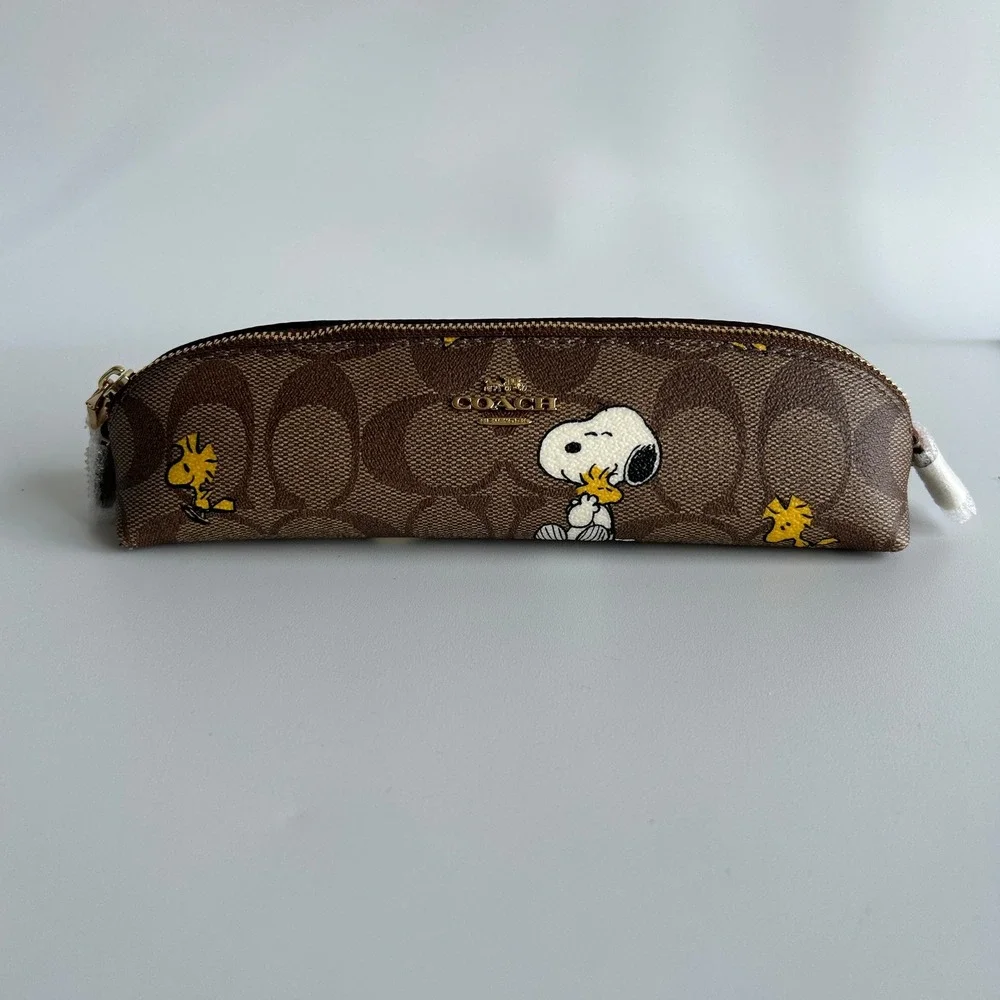 Coach Peanuts Snoopy Khaki Signature Canvas Pencil Case New